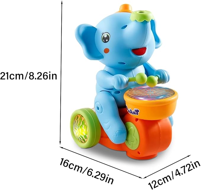Musical Walking Elephant Drummer Toy Multifunctional Drumming Car Blow Floating Ball Tricycle Children's Drum with LED Lights