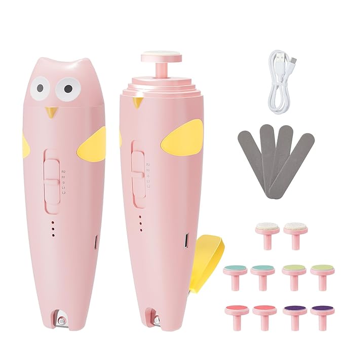Lictin 2 in 1 Baby Nail Trimmer Electric, Safe Baby Nail File Kit Rechargeable, Baby Nail Clippers with Auto Light for Newborn, Infant, Toddler, Kids, 10 Replacement Grinding Heads, Trim and Polish