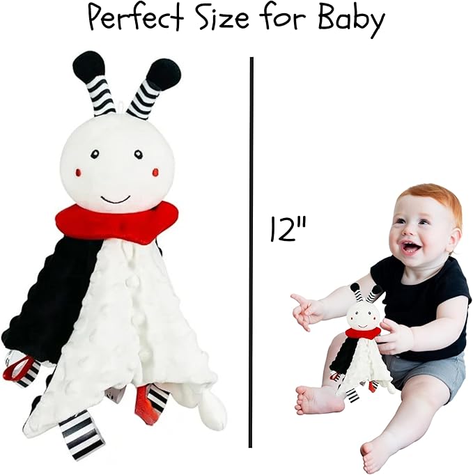 High Contrast Baby Security Blanket-Soft Sensory Lovey for Babies-Red, Black and White Blankie Comfort Toy (Snuggle Bee Lovey)
