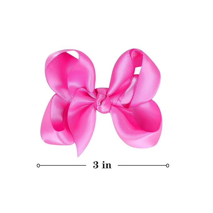 3 Inch Satin Bow for Little Girls - 2 Pcs (Hot Pink)