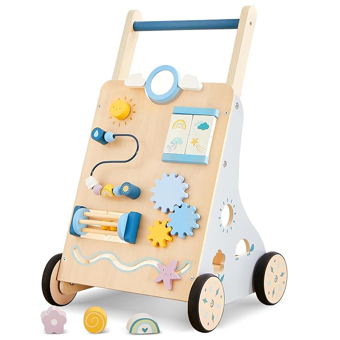 Beright Wooden Baby Walker, Wooden Baby Push Walker, Learning Activity Toys, Baby Push Toy Multiple Activities Center, Gift for Birthday, Christmas and New Year
