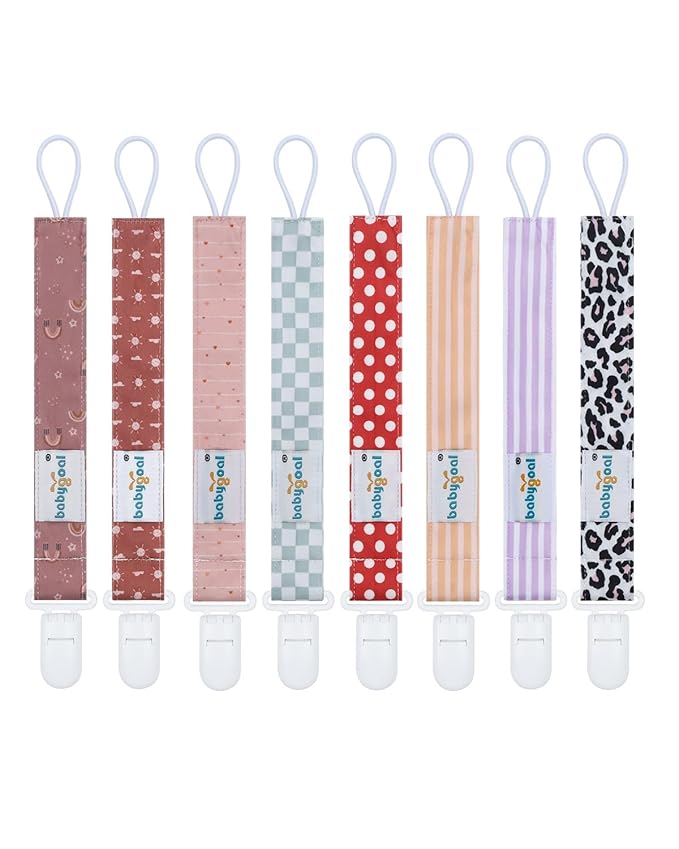 babygoal Stripe Pacifier Clips, 8 Pack Binky Paci Holder Clips Fits for Most Baby Pacifiers and Binkies