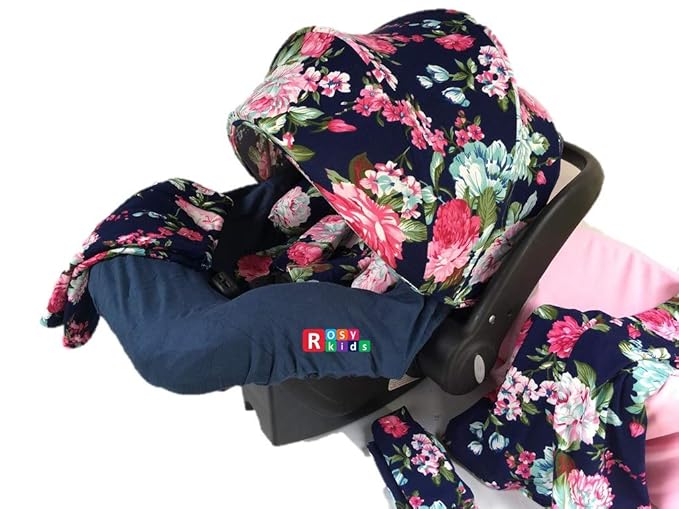 9pc Baby Girl Ultimate Set of Infant Car Seat Cover Canopy Headrest Blanket Hat Nursing Scarf, 06JE02