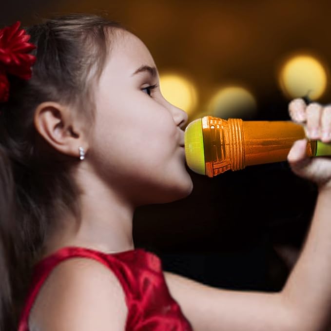 Novelty Place Echo Mic for Kids and Toddlers - Battery-Free Magic Karaoke Microphone Voice Amplifying Retro Toy for Singing, Speech & Communication Therapy - 10" (Yellow & Orange)