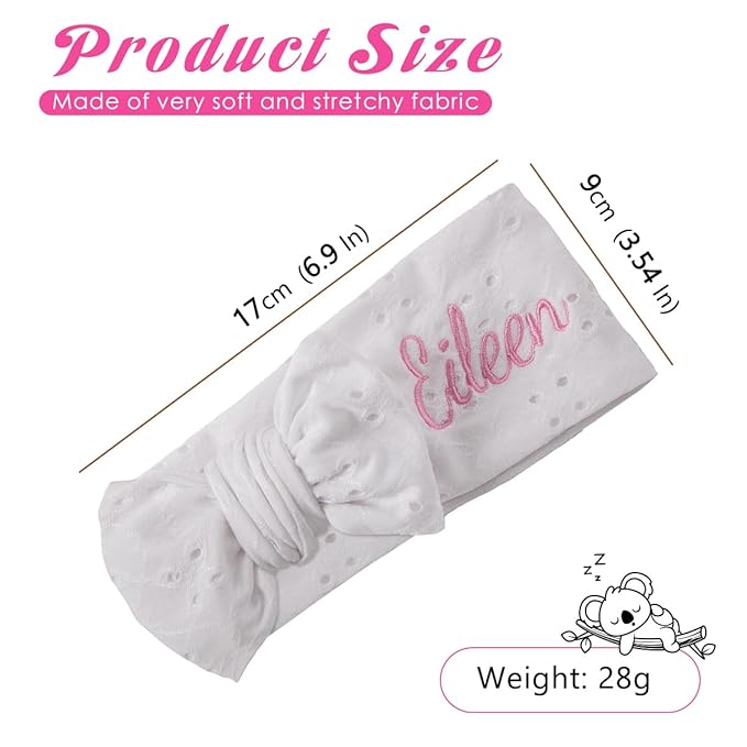 Ulico 2 Pack Personalized Girls Headband with Name,Custom Baby Girls Headband,Girls Embroidered Headbands,Newborn Headbands with Bow