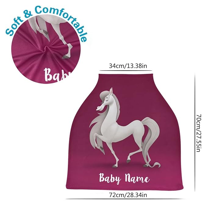 Personalized Baby Car Seat Cover for Babies, Custom Name Baby Car Seats Canopy for Boys Girls, Nursing Breastfeeding Stroller Covers for Infant Newborn, Shower Gift (Funny Horse)