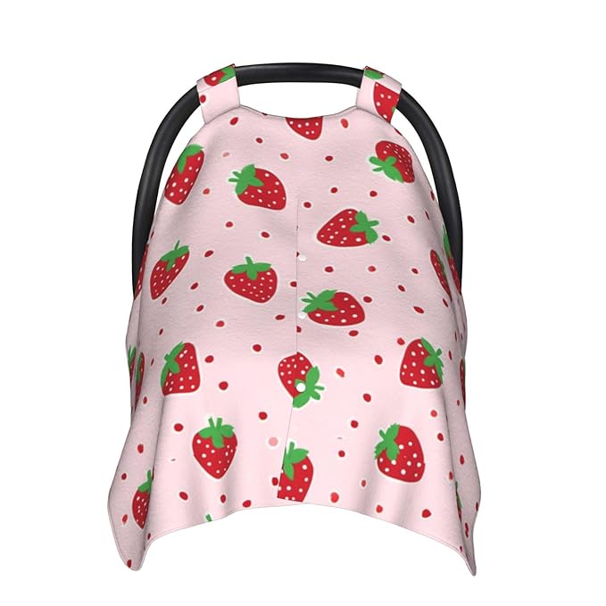 KiuLoam Pink Dots Strawberry Baby Car Seat Canopy, Nursing Cover for Mom Breastfeeding Scarf, Infant Car Seat Cover/Multiuse Baby Stroller Covers for Babies Boys Girls