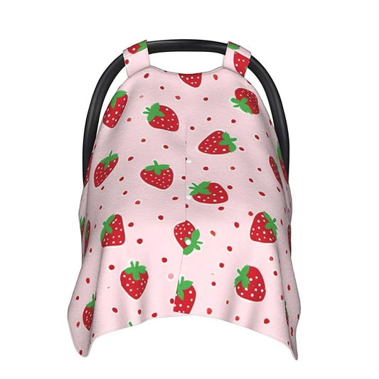 KiuLoam Pink Dots Strawberry Baby Car Seat Canopy, Nursing Cover for Mom Breastfeeding Scarf, Infant Car Seat Cover/Multiuse Baby Stroller Covers for Babies Boys Girls