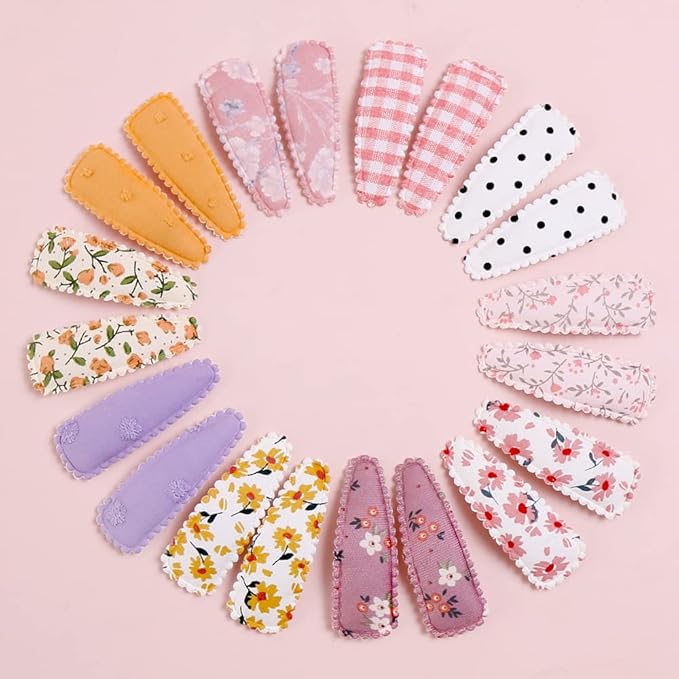 20 Pcs Girl Hair Clips Floral Print Toddler Hair Clips Non Slip Wrapped Snap Hairpins for Kids Barrettes Hair Accessories for Baby Toddler Girls (Light Color)