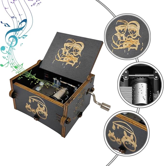 Howl's Moving Castle Wooden Music Box, Anime Theme Music Box, Anime Fan Wooden Hand Crank Music Box, Perfect for Kids, Birthday, Christmas, Halloween. (Howl's Moving Castle song)