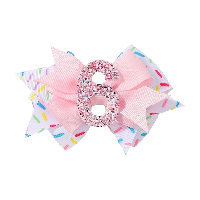 Birthday Hair Bow Hair Clips for Girls 1 2 3 4 5 6 Years, Baby Girl Accessories Bow Birthday Decorations, Pink Baby Girls Ice Cream Hair Bows Clips for 6th