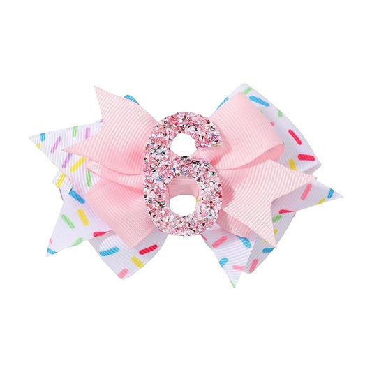 Birthday Hair Bow Hair Clips for Girls 1 2 3 4 5 6 Years, Baby Girl Accessories Bow Birthday Decorations, Pink Baby Girls Ice Cream Hair Bows Clips for 6th