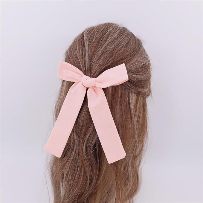 3 Styles Hair Bow Clips for Little Girls Toddler Baby Mom Women Hair Barrettes Accessories 4 Pcs Cotton Linen Bows Peach Pink
