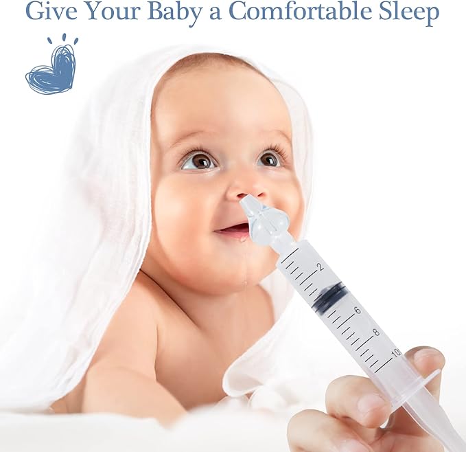 Syringe Nasal Irrigator, Portable Nasal Irrigation for Baby, 10 ml Infant Nasal Irrigation with Food Grade Silicone Nasal Suction Tips, Nasal Syringe 4 PCS