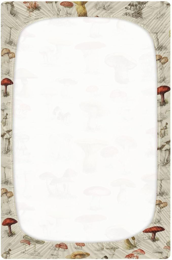 Baby Crib Sheet Different Mushroom Crib Mattress for Boys and Girls Playard Sheet Soft Breathable Fitted Baby Mattress Cover 52x28in