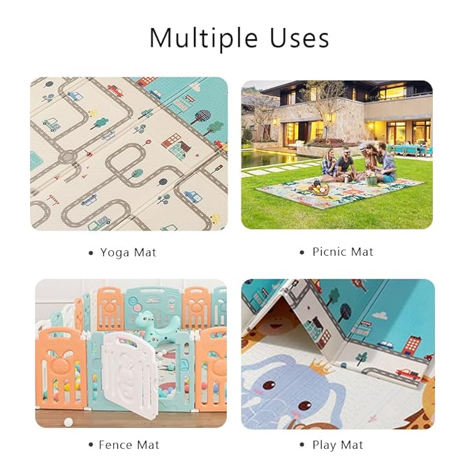 Baby Play Mat for Floor 79 x 71”Reversible Foldable Foam Extra Large Thick Foam Playmat Babies Waterproof Crawling Mat for Infants Toddlers and Kids Indoor Outdoor Use (Alphabet and Dinosaurs)