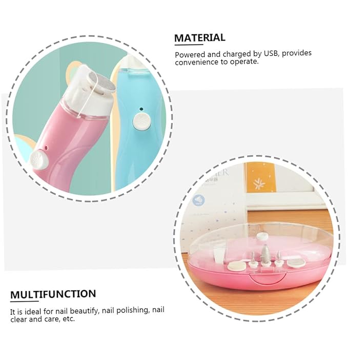 Ipetboom 1 Set Nail Nail Drill Kit Nail Files Nail Kits Electric Nail File Kit Nail Kit Bag Children Electric Manicure Kit Electric Polish Sharpener Electric Nail Trimmer Kit, 11.8x4cm, Pink