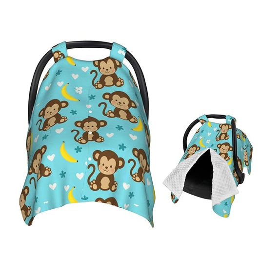 Monkey and Banana Baby Car Seat Canopy and Nursing Cover for Breastfeeding Multi-Use Cover Lightweight Infant Stretchy Carrier Cover for Newborn Girls Boys