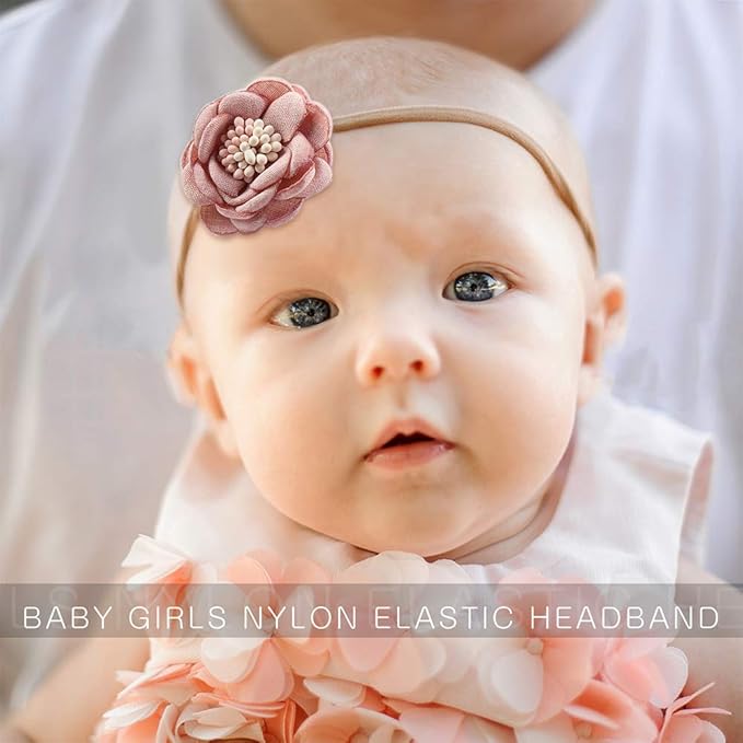 Baby Girls Nylon Elastic Headband Soft Flower Hair Band For Toddler Infant Newborn Set Of 10