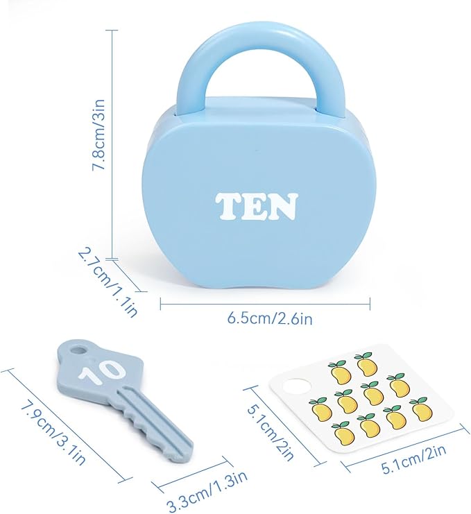 10 Sets Lock and Key Sensory Toy, Number Counting & Matching Math Games, Preschool Learning Activities, Educational Montessori Toddlers Toys for 3 Year Old