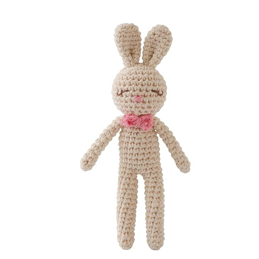 Crochet Sensory Rattle for Baby Early Development - Amigurumi Grip Toy - Soft Cotton Texture Shaker for Fine Motor Skills & Tactile Play - Newborn Essentials (Bunny & Giraffe)