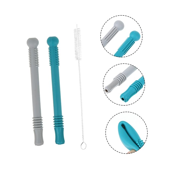 KOMBIUDA Teether with Hollow Molar Sticks and Cleaning Brush Food-Grade Silicone Teething for Soothing Gums and Developing Grasping Skills Safe and Elastic Design for Small Hands