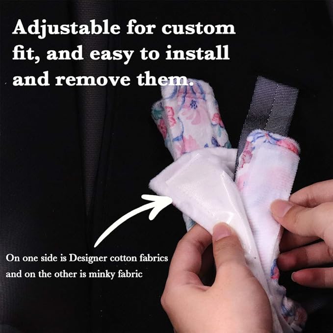 Baby Car Seat Belt Covers, Floral Stroller Seat Strap Covers, Car Seat Straps Shoulder Pads for Girls Boys, Mink Seat Belt Protectors for Car Seats/Pushchair, for Kids Newborn Infants Toddlers