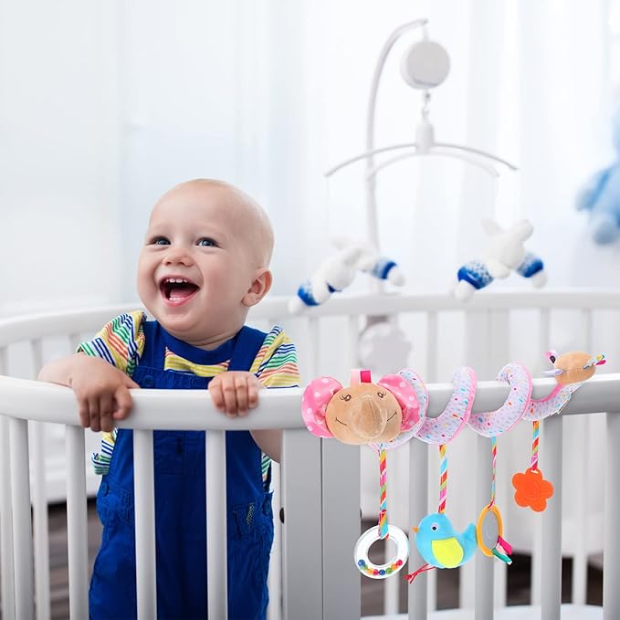 Civaner Newborn Car Seat Toys Stroller Toys for Baby 0-6 Months Infant Activity Spiral Plush Toys Hanging Car Seat Crib Toy for Boy Girls Spiral Hanging Plush Toy Baby Shower Thank You Gift(Delicate)