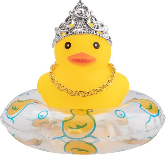 wonuu Car Duck Rubber Duck Car Ornaments Duck Car Dashboard Decorations with Cute Headband Swim Ring Necklace Sunglasses, C-Female Crown&Gold Chain