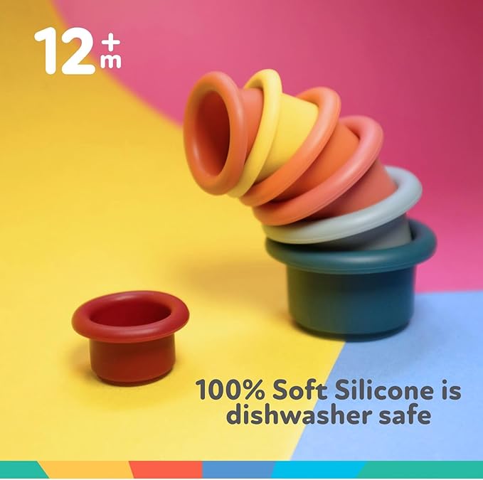 Nuby Soft Silicone Stacking Cups - 7-Piece Toddler Toy for Hand-Eye Coordination and Early Development - 12+ Months