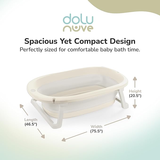 Dolu Nuve Foldable Baby Bathtub, Collapsible Infant and Toddler Bath Tub with Non Slip Feet, Portable Design for Bathroom or Travel, Relax Beige