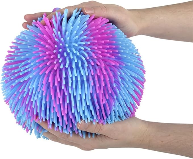 1 Purple and Blue Striped Multi-Color Tie Dye Swirl Jumbo 8" Puffer Ball - Sensory Therapy Fidget Stress Balls - OT Autism SPD (1 Blue/Purple)
