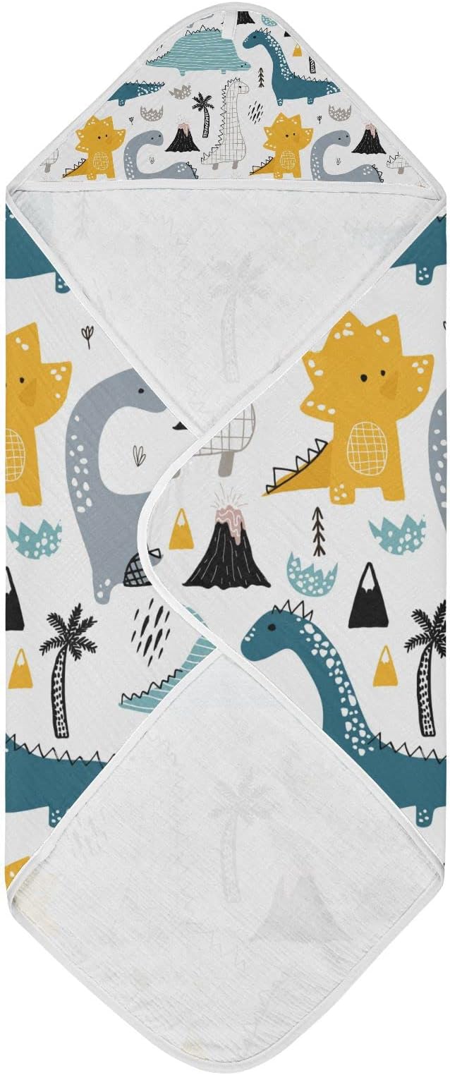 Dinosaur Baby Boys Girls Bath Towel Cute Dragon Hooded Towels Newborn Toddlers Organic Cotton Washcloths Shower Beach Towel 35 x 35 Inch