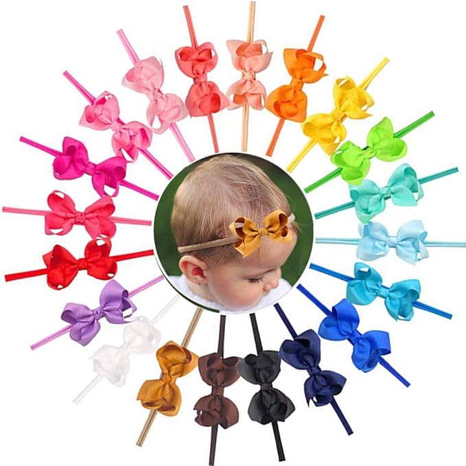 CÉLLOT 40 Colors Baby Bow Headbands 3" Hair Bows Super Soft Nylon Headbands for Baby Girls Infants preemie and Newborn Kids Hair Accessories