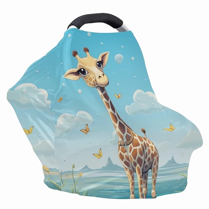Upetstory Giraffe Car Seat Cover for Baby Girls Boys Multi-use Carseat Canopy Cover Breathable Breastfeeding Covers Stroller Canopy Cover Scarf Privacy Protection