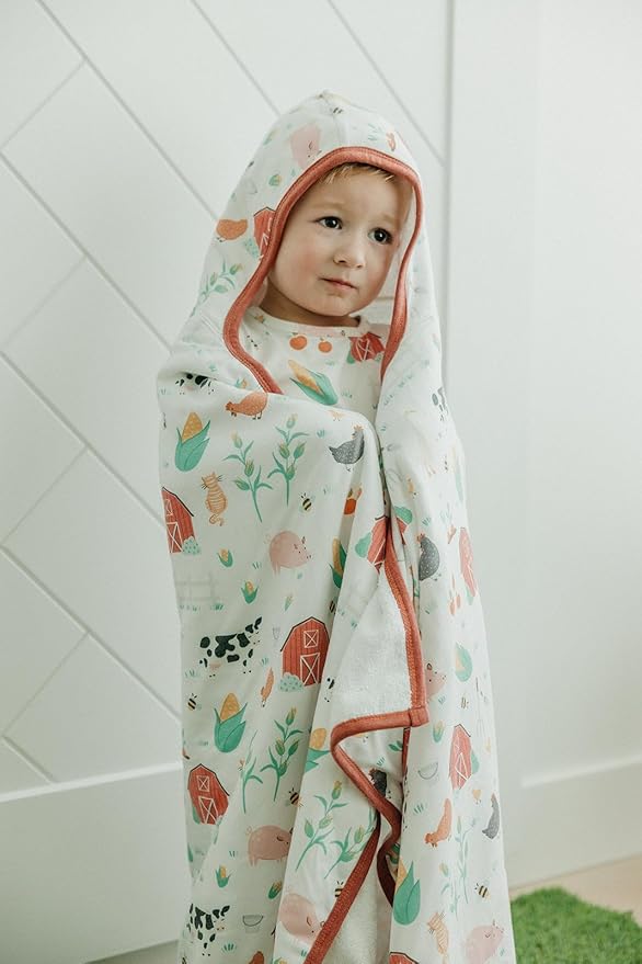 Copper Pearl Hooded Bath Towels Premium Knit/Terry Cloth Toddler Towels with Hood, Pockets, and Cool Designs - Great to Gift and Make Bath Time Fun - Big Kids Hooded Towel, Farmstead