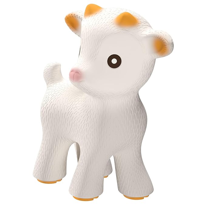 CaaOcho Pure Natural Rubber Teething Baby Toy - Sola The Goat Teether for Babies, BPA Free Baby Toy, All Natural Teething Toys for Babies 0-6, Safe and Fun Molar Teether Toy