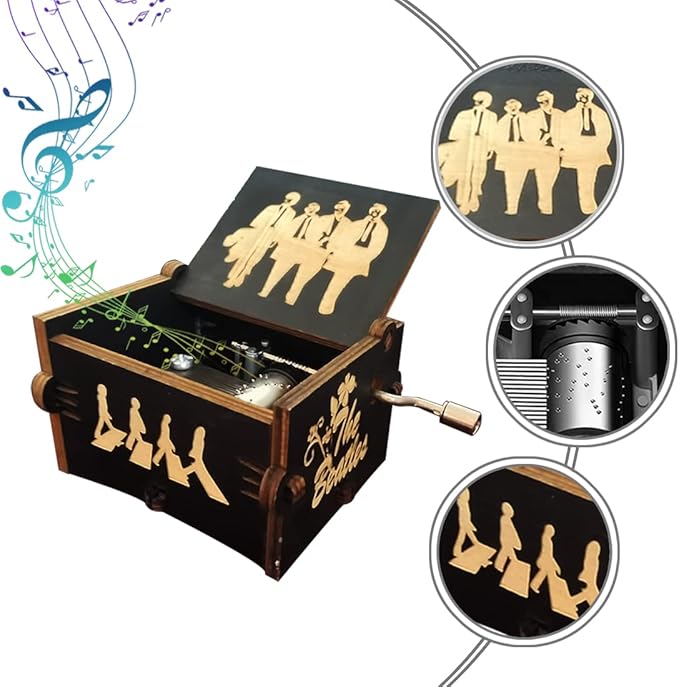 Bolunlun Beatles music box, wooden hand-cranked music box, wooden toys for star fans, gifts for boyfriends and kids, Valentine's Day, birthdays, Halloween and Christmas. (Beatles song)