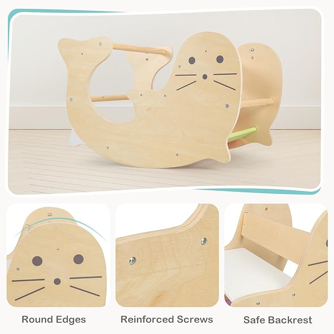 Olakids Climbing Arch for Toddlers, 3 in 1 Kids Wooden Rocking Horse Toy Climber Rocker Play Table, Baby Pikler Montessori Indoor Activity Climb Gym Playground Gift for Boys Girls