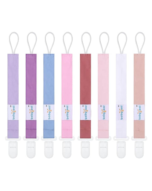 babygoal Baby Girl Pacifier Clips 8 Pack, Pacifier Holder Clip Fits Most Pacifier and Binkies-Neutral Color
