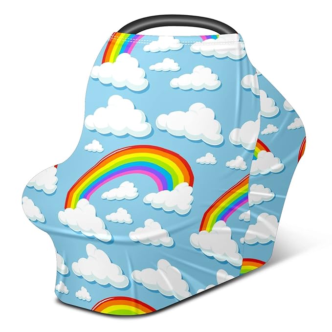 Baby Car Seat Stroller Covers Rainbow Clouds Nursing Cover Breastfeeding Scarf Soft Breathable Stretchy Coverage Carseat Canopy Cover for Boys and Girls Soft Breathable Multi Use