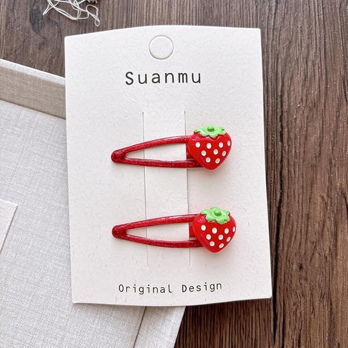 Strawberry Snap Clips Baby Girls Fruit Hair Bow Clips Strawberry Hair Ring Tie BBW24 (4 Pcs-A4)