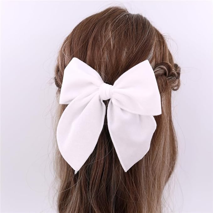 12 PCS Large Fable Bow Hair Clip for Little Girl Kids Linen Velvet Hair Bows Barrettes Alligator Clips Baby Mom Women Hair Accessories (Velvet 12 PCS)