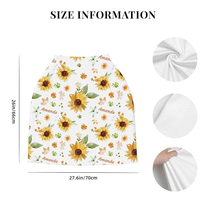 Personalized Baby Car Seat Cover for Boys Girls, Custom Sunflower Nursing Covers for Breastfeeding with Name, Infant Stroller Cover, Baby Carseat Canopy for Newborn, Multiuse Car Seat Canopies
