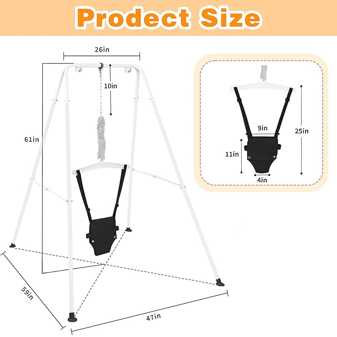 Baby Jumper, Indoor&Outdoor Baby Bouncer, Infant Jumper with Adjustment Strap for Boys Girls, Exercise Saddle Seat for Backyard, Easy to Assemble & Store (White)