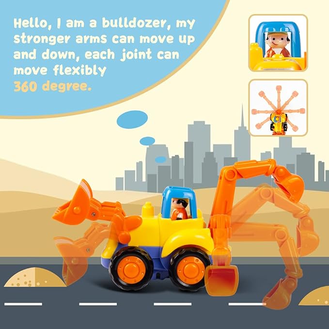 Woby Push and Go Friction Powered Car Toys Set Tractor Bulldozer Mixer Truck and Dumper for Baby Toddlers