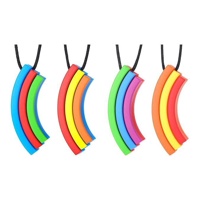 Chewy Necklace Sensory, Seeway Rainbow Bridge Chew Necklaces for Sensory Kids, Sore Gums Pain Relief, Silicone Chewy Oral Motor for Autism, Chewing, Anxiety, Biting Needs