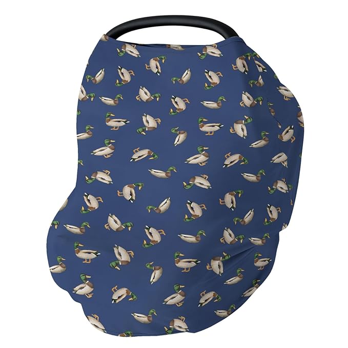 Wild Ducks Mallards Baby Car Seat Covers Mallard Duck Lake Pond Stretchy 5-in-1 Cover Adjustable Car Canopy Breastfeeding Cover Vintage Duck Hunting Breathable Nursing Cover-Up