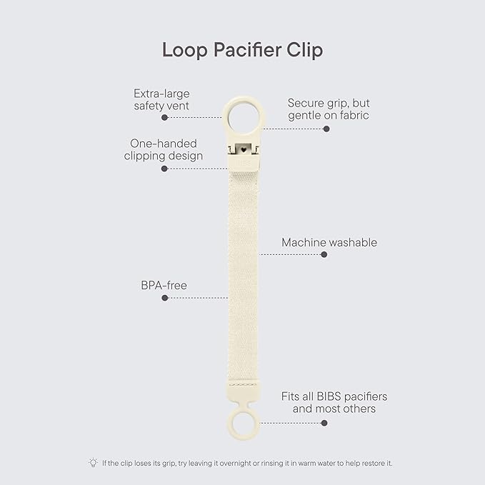 BIBS Loop Pacifier Clip - Sleek, Secure One-Handed Operation, Fits All BIBS and Most Brands, Machine Washable, Slim Profile for Comfort, Ages 0+ - Sage
