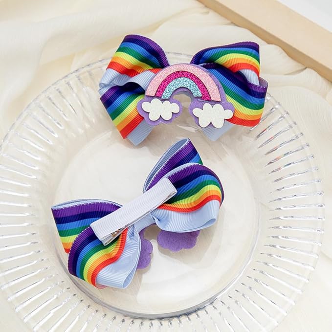 Baby Rainbow Cloud Hair Clips Bow Girls Hair Clips Pin Cloud Hair Bow Rainbow Headwear BBG17 (Hair Clips-F)